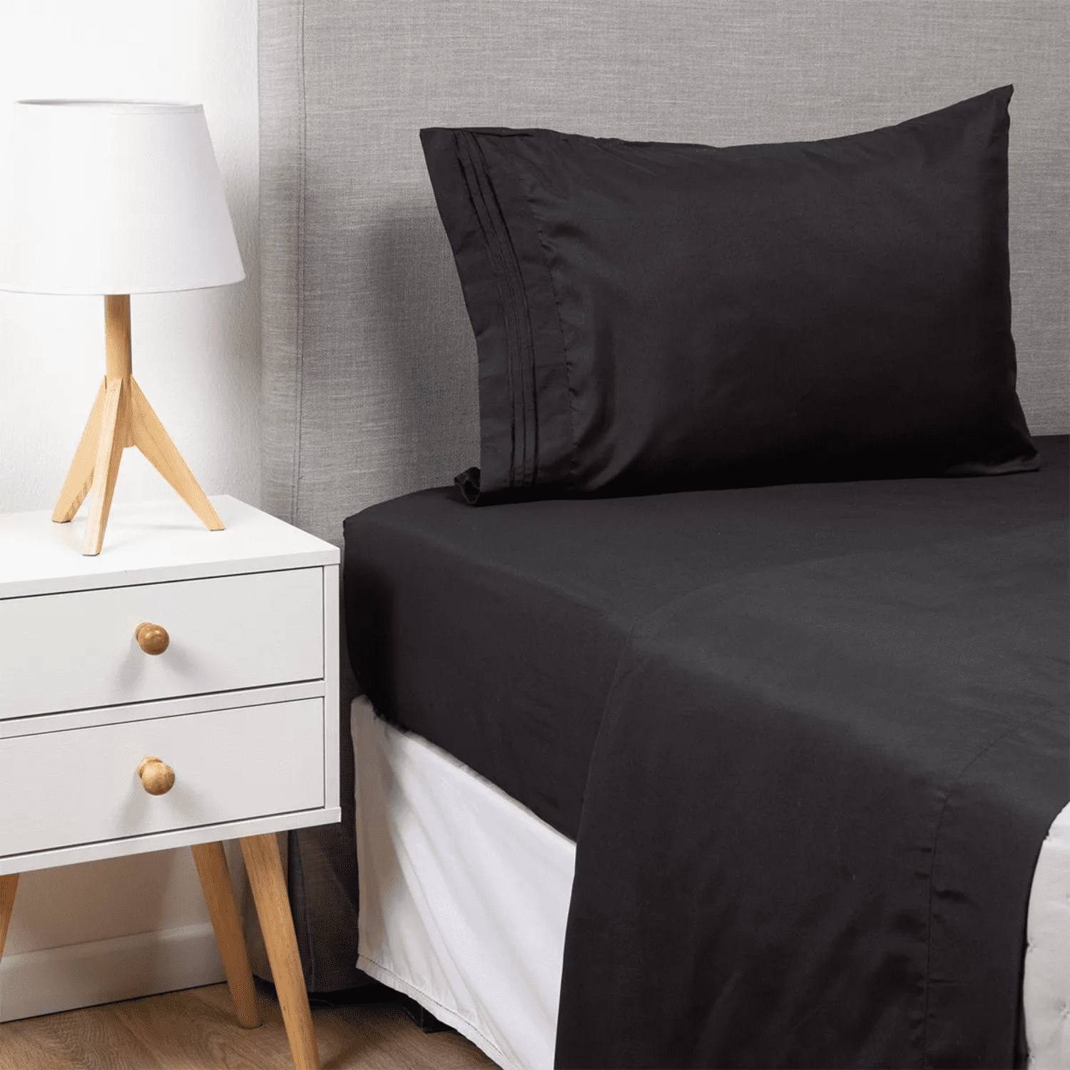 Importclick - Juego Sábanas Hotel Ultra Suave Microfibra + 2 Fundas Bordadas 1,5 Pl Negro