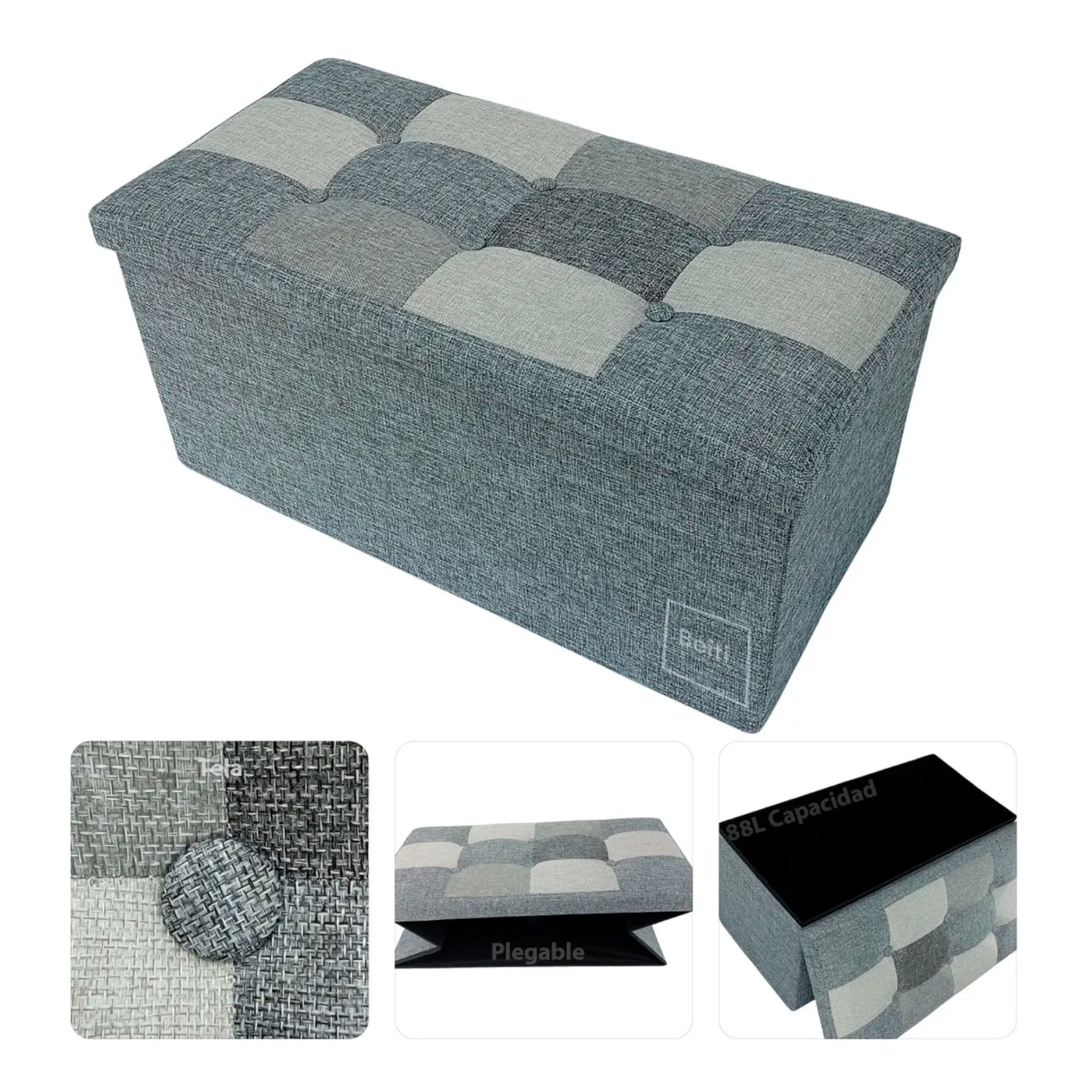 Genérico - Puff Baúl Plegable Organizador Beiti 76x38 Tela Mix Gris