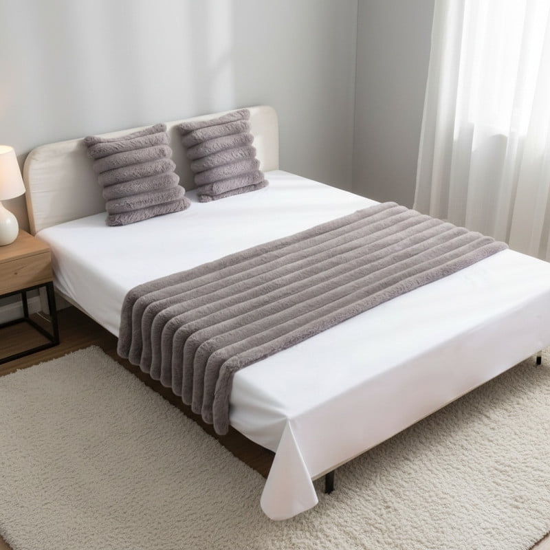 Genérico - Juego De Piecera Peluda Texturizada Medida 70x210cm Pie De Cama Gris