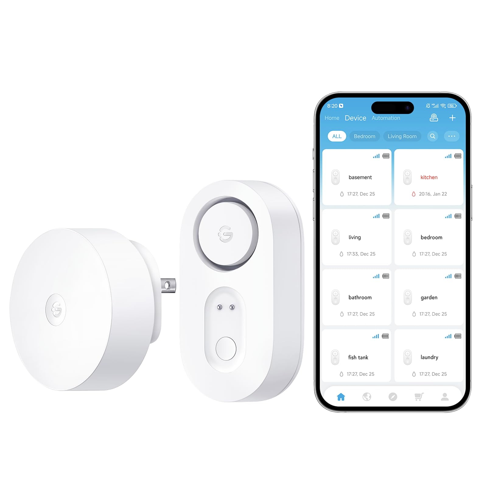 Detector De Fugas De Agua Goveelife Wifi, Paquete De 1 Paquete Con Alcance De 550 M