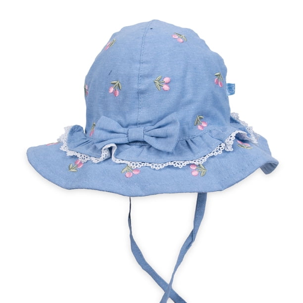 Gorro Bebé Niña Chambray Diseño Guindas Celeste Pillin