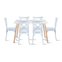 Klik Muebles - Comedor Rectangular Blanco 120X80Cms + 6 Sillas Crossback Danubio Blancas