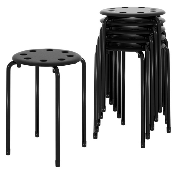 Taburetes VECELO Juego de 6 Apilables Altura 45 cm Negro