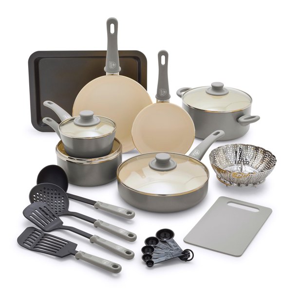 Juego de utensilios de cocina GreenLife 18 piezas gris antiadherente y apto para lavavajillas