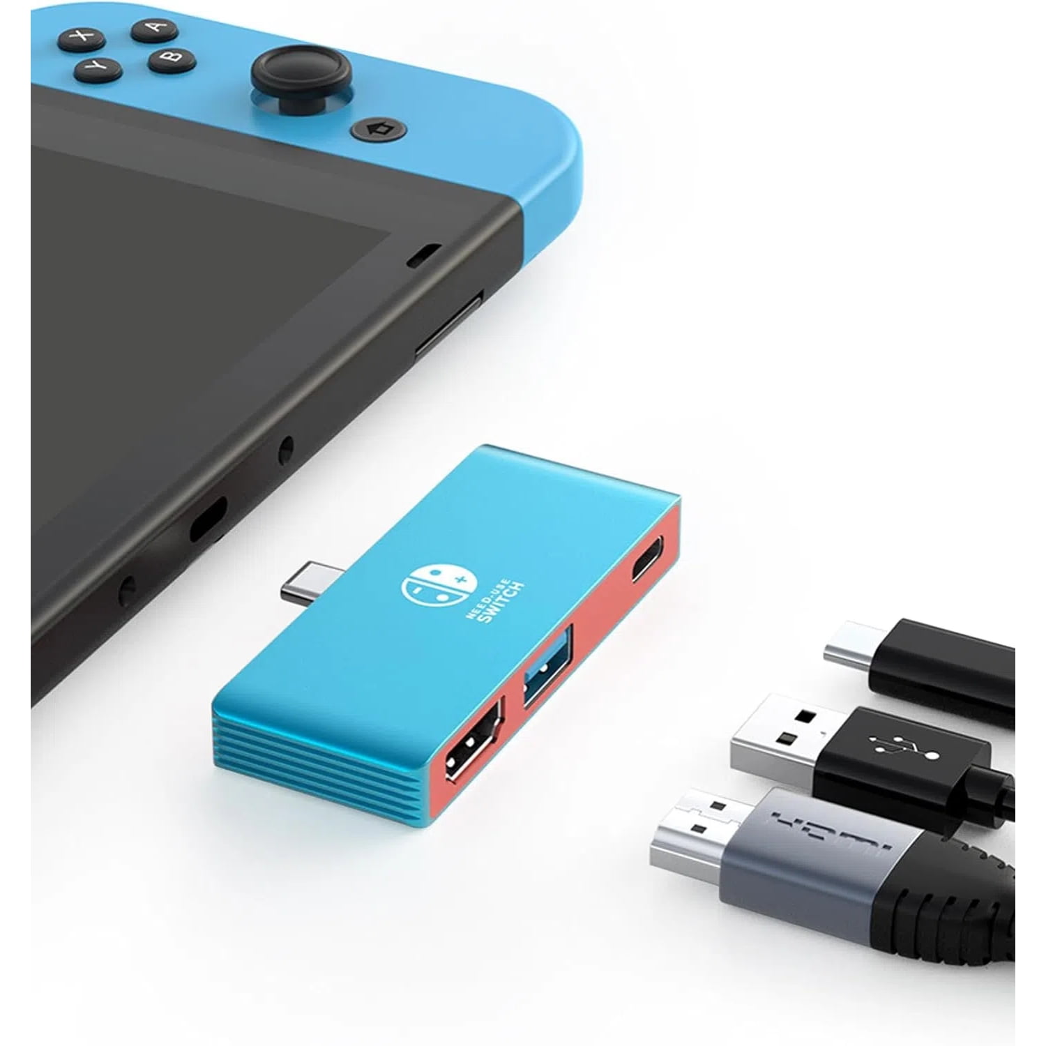 Genérico - Docking Station Para Nintendo Switch Oled, Juego De Dock De Tv Con Adaptador Hdmi Tipo Usb C Para Steam Deck Y Portátiles, Accesorios Esenciales Para Switch, Dock Portátil De Viaje-azul Rojo