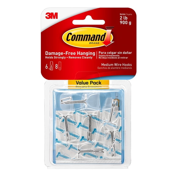 Wall Hooks Command, de alambre transparente, tamaño mediano, 6 ganchos, 2 libras