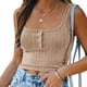 thumbnail image 1 of Blusa informal corta con cuello cuadrado y mangas abullonadas para mujer, de punto, con botones delanteros, para verano, 1 of 6