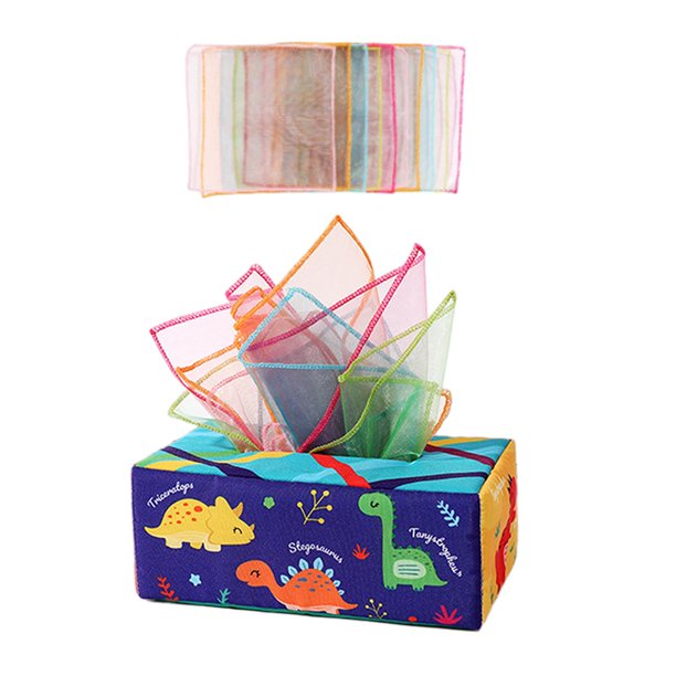Juguete de caja de pañuelos para bebé, juguete para bebé con caja de pañuelos, juguetes educativos multiusos coloridos para el desarrollo de habilidad 20 pañuelos de seda