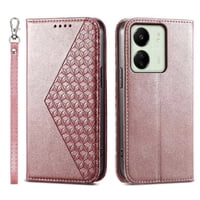 Funda Flip Foxdock Para Xiaomi Redmi 13C , Estilo Billetera Con Diseño Rombo, Correa De Mano Y Soporte, Uso Diario