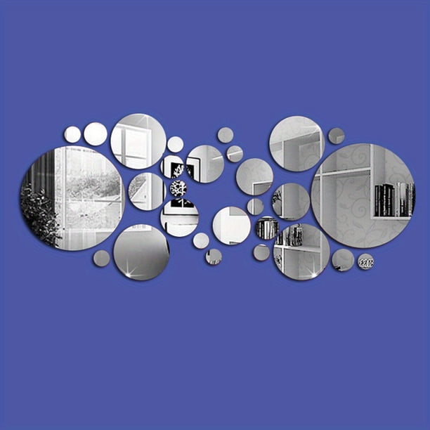 24/26pcs, 3D Acrylic Mirror Wall Sticker, Round Mirror, DIY TV Background Room Sticker Wall Decoration, Bedroom Bathroom Wall Decoration, Home Decor