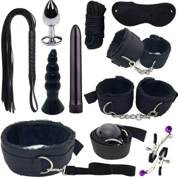 1 Set Men's Handcuffs Eyes Blinder Whip Plush Sex Toys, 11pcs SM Tools Valentine's Day Gift