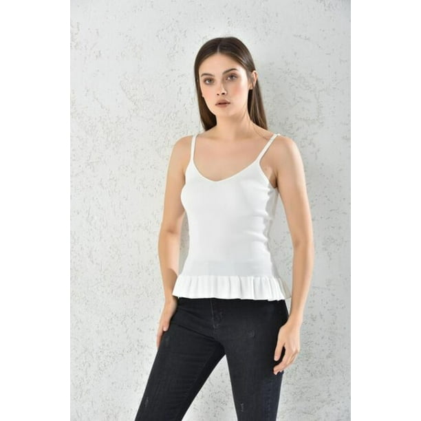 Body Mujer Blanco Con Vuelo Sin Mangas Talla S