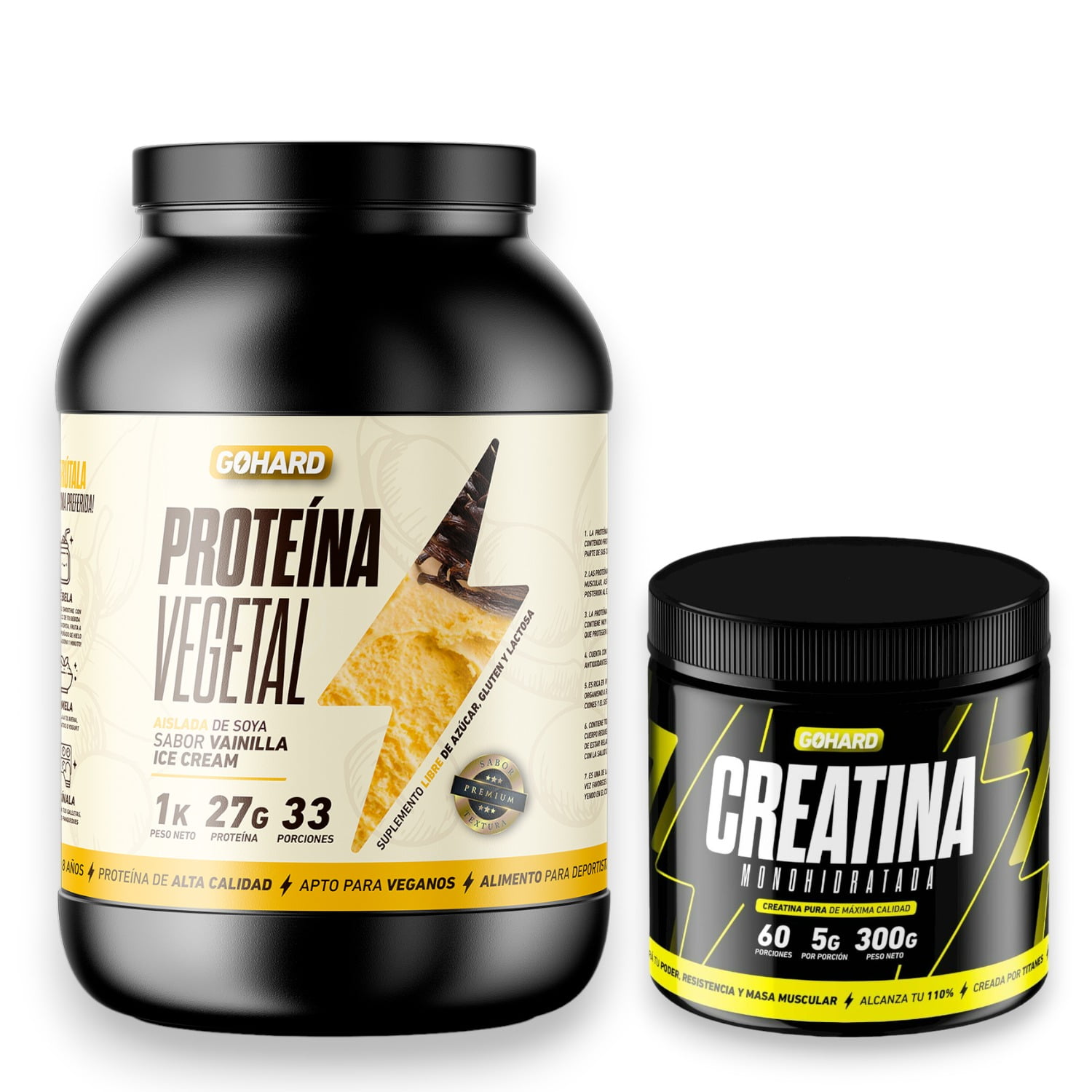 Gohard - Proteína Vegetal Vainilla Pack Creatina Monohidratada 60 Sv