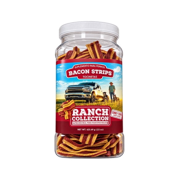 Snack Para Perros Ranch Collection Bacon Strips Pote 623 Grs.
