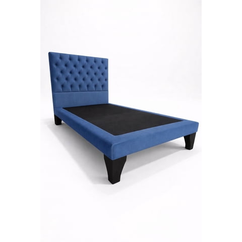 Home V Ele - Cama 1 Plaza Premium Capitone Azul En Felpa