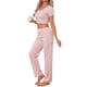 thumbnail image 4 of INSPIRE CHIC Conjunto de pijama casual para mujer Y2K Loungewear Jersey Knit Cute Floral de manga corta con cuello en V y pantalones elásticos S Rosa, 4 of 6