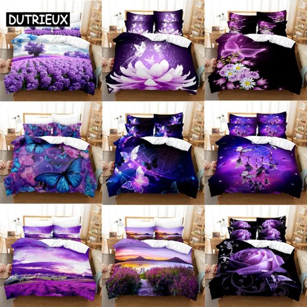 Purple Bedding Set Linens Duvet Cover Bed Quilt Pillow Case Comforter Lavender Butterfly Double
