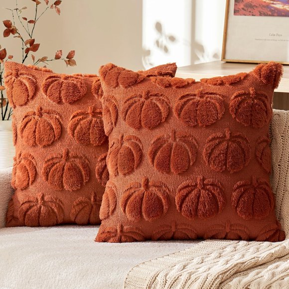 MIULEE Fundas de cojín otoñales con diseño de calabaza, color óxido, 18 x 18 pulgadas