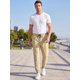 thumbnail image 2 of INSPIRE CHIC Pantalones Joggers de Lino a Rayas con Cintura Elástica y Cordón Ajustable para Hombre, L, Caqui, 2 of 5