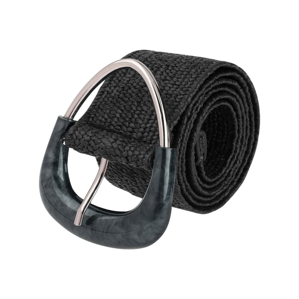 INSPIRE CHIC Cinturones Anchos de Mujer Tejidos, Hebilla Triangular de Ratán de Paja Cinturón Elástico para Vestido 41.3x1.9"(LxW) Negro