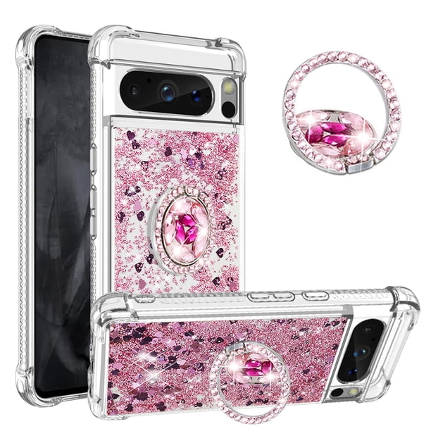 Funda Para Google Pixel 8 Pro Con Brillo Líquido, Protección Completa Y Soporte De Anillo Giratorio