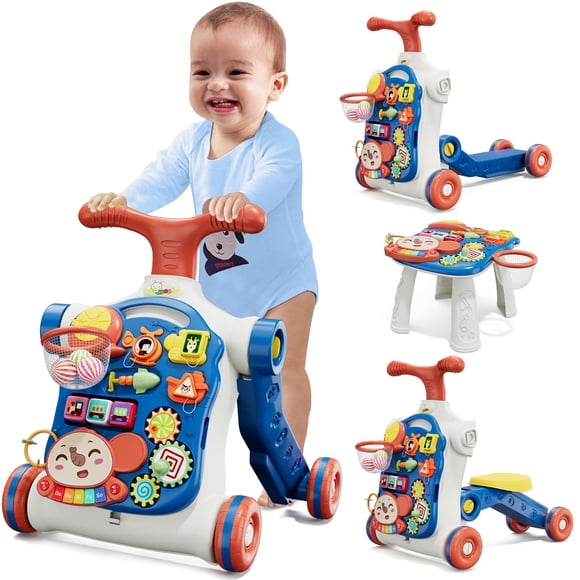 Juguete de aprendizaje Baby Push Walker HYES 5 en 1 para sentarse a pie, azul