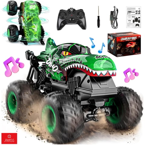 Anikids - Auto Truco Monstruo Control Remoto Luz Música Juguete Niños Verde