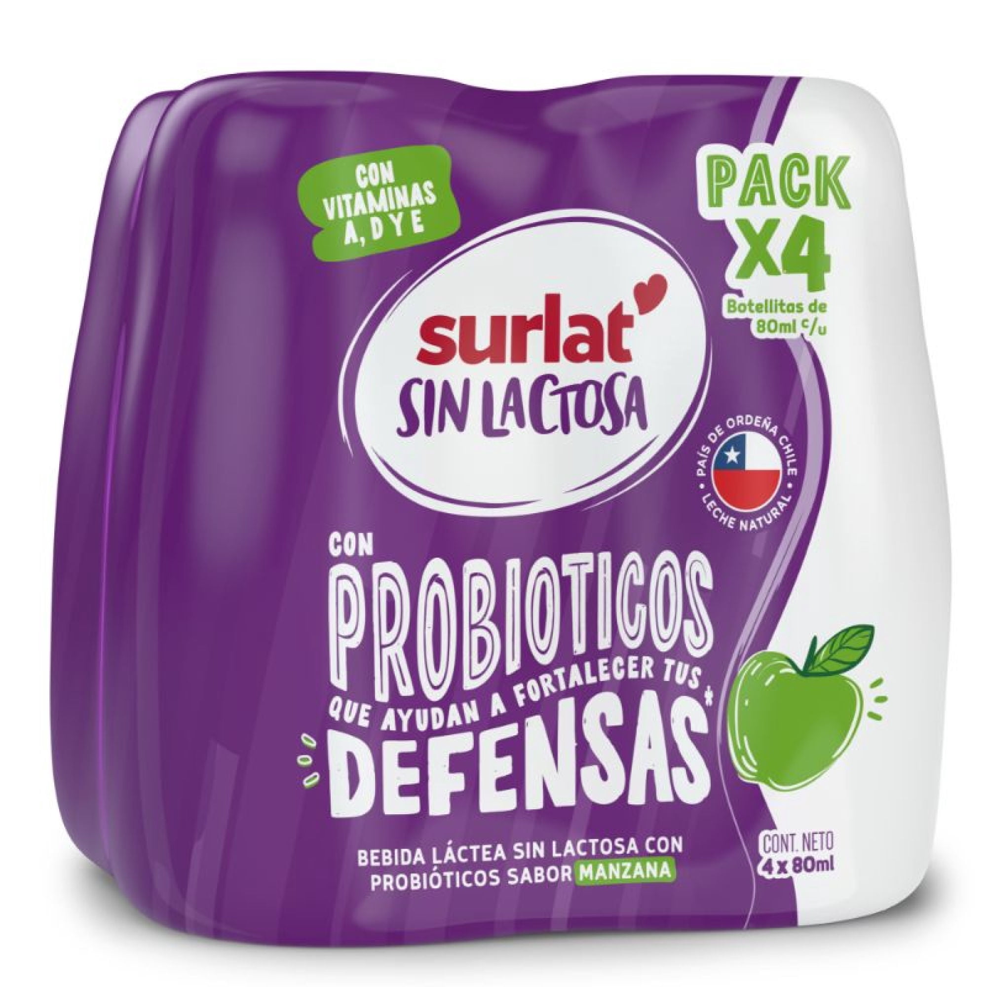 Bebida Láctea Sin Lactosa Con Probióticos Sabor Manzana. 320 ml Surlat