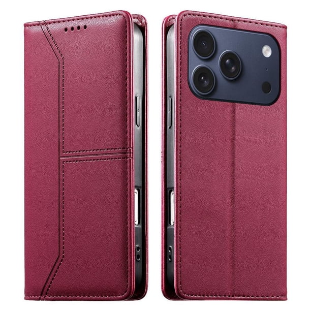 Funda tipo cartera con bloqueo RFID para iPhone 17 Pro cubierta magnética de cuero con tapa y soporte Rojo