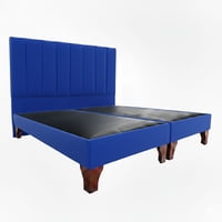 Vitelio - Cama 2 Plazas Modular Base Color Azul + Respaldo