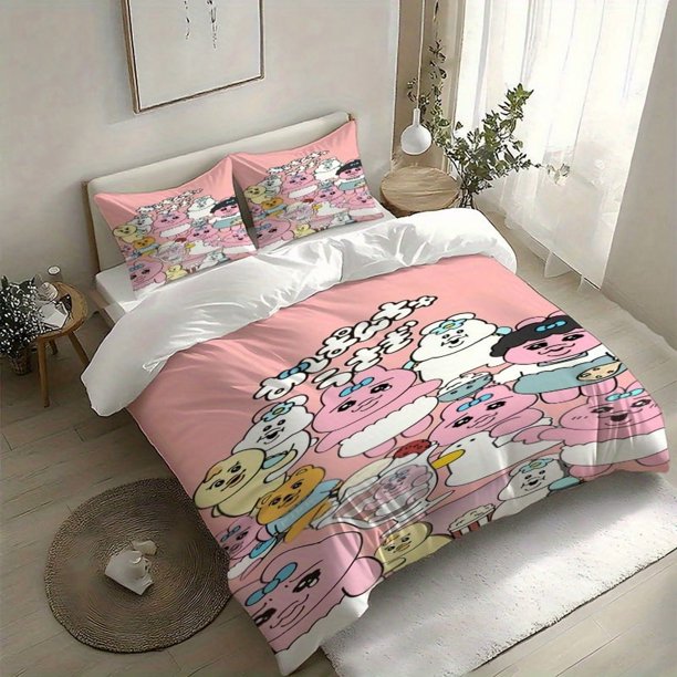 3pcs Pink Bunny Diaper Dessert Party Digital Print Bedding Set