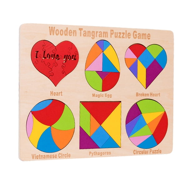 Juego de rompecabezas Tangram de madera, juguete 6 en 1, regalo de cumpleaños, rompecabezas, regalos del día de San Valentín para niños de 4 a 8 años