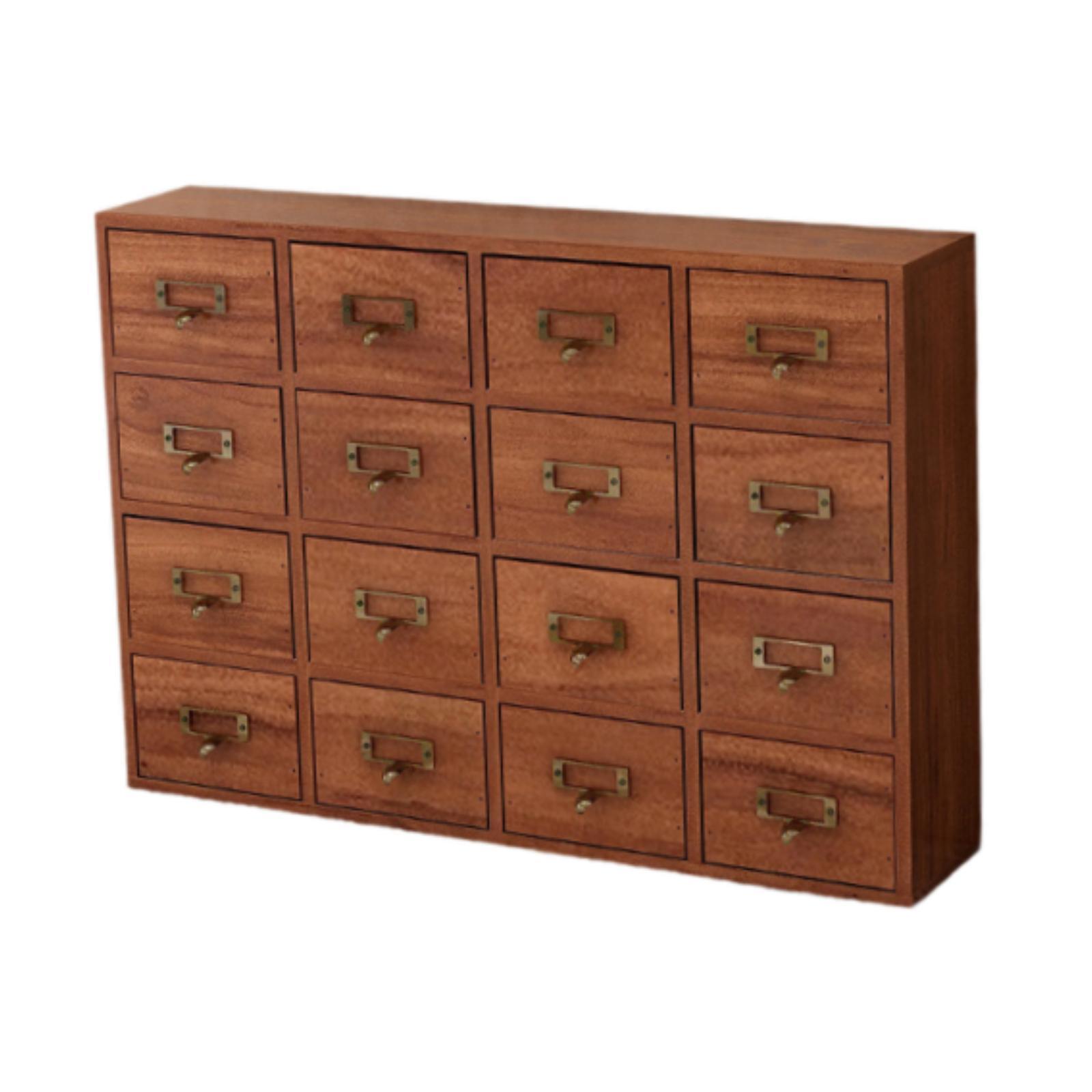 Ioensy - Caja De Almacenamiento Con Cajones De Madera, Organizador De Escritorio De Madera Retro Para Cocina, Tocador, Hogar, 50 X 10 X 35 Cm, 16 Cajones