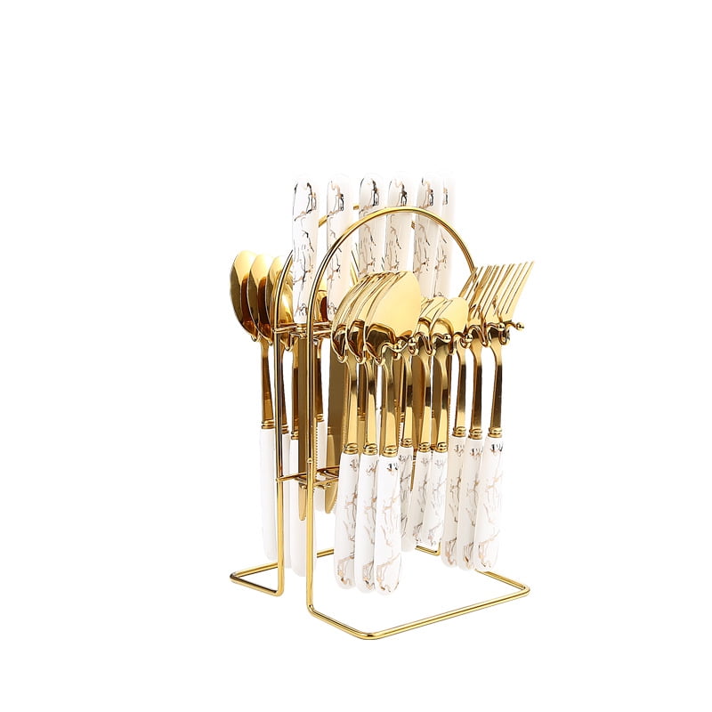 Xmhytop Juego De Cubiertos De Oro Blanco A 24 Piezas Flatware Set De Acero Inoxidable, Ideal Para Familias Y Eventos