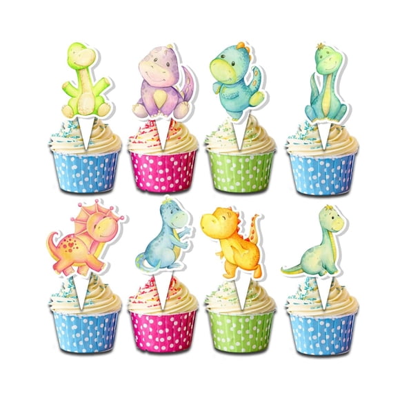 Adornos de Cupcake de Dinosaurios PC 24 uds – Decoración de Fiesta Lindo