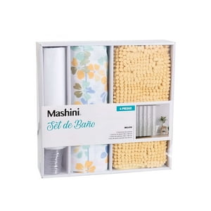 Set De Baño En Caja 4 Piezas Cortina Con Alfombra Mashini