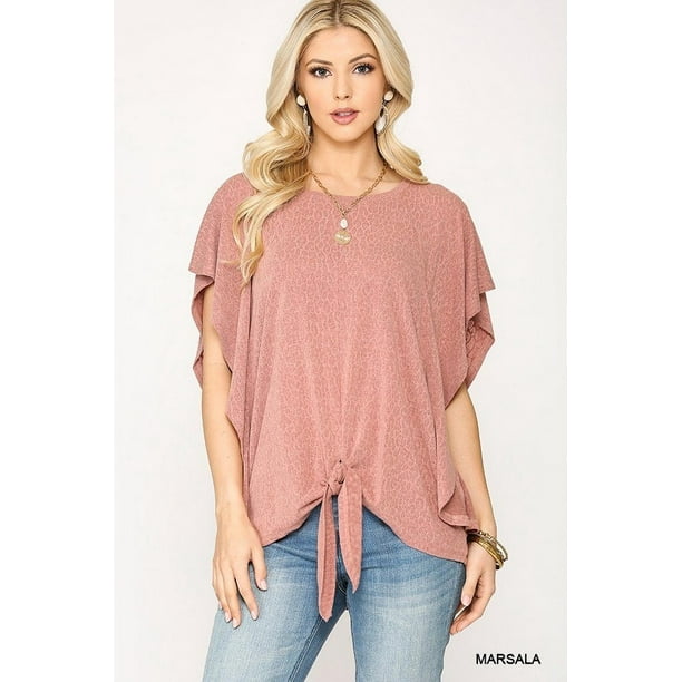 Top de Jersey de Punto Jacquard de Leopardo con Lazo Delantero y Mangas con Volantes