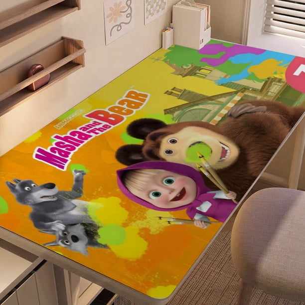 Masha y el Oso alfombrilla de escritorio/mesa extra-grande con base antideslizante de cuero y diseño temático; versátil para escritorios de ordenador, mesas de comedor, etc.40*80cm