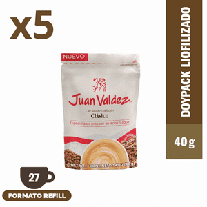 Pack 5 Café Liofilizado Juan Valdez Tradicional Formato Doypack 40 G