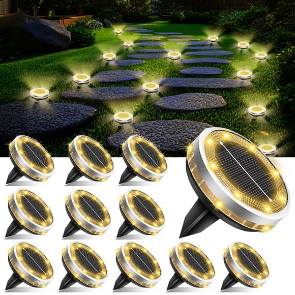 Luces Solares De Suelo Paquete De 12 Unidades Impermeables Color Blanco Cálido