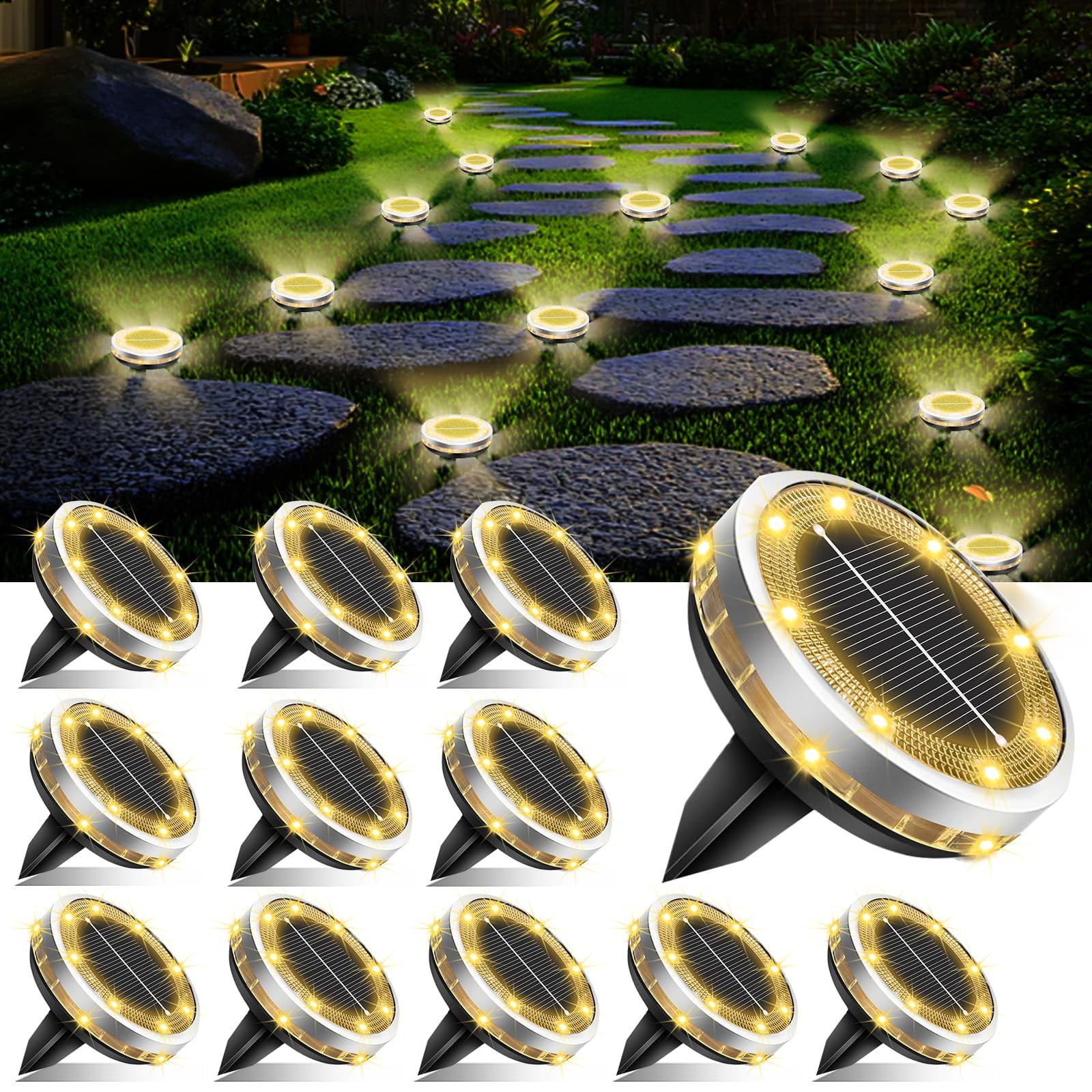 Senlukit - Luces Solares De Suelo Paquete De 12 Unidades Impermeables Color Blanco Cálido