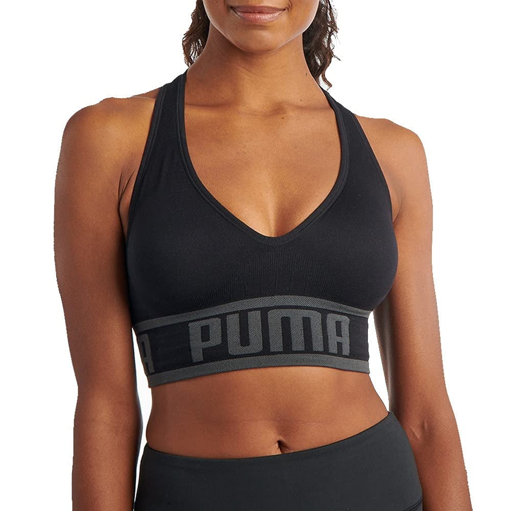 Sujetador Deportivo Puma Para Mujer, Negro Sin Costuras, Con Copas Extraíbles