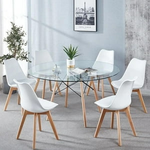 Pandalino - Comedor Mesa Redonda Elida 120Cm + 6 Sillas Tulip Blanca Blanco