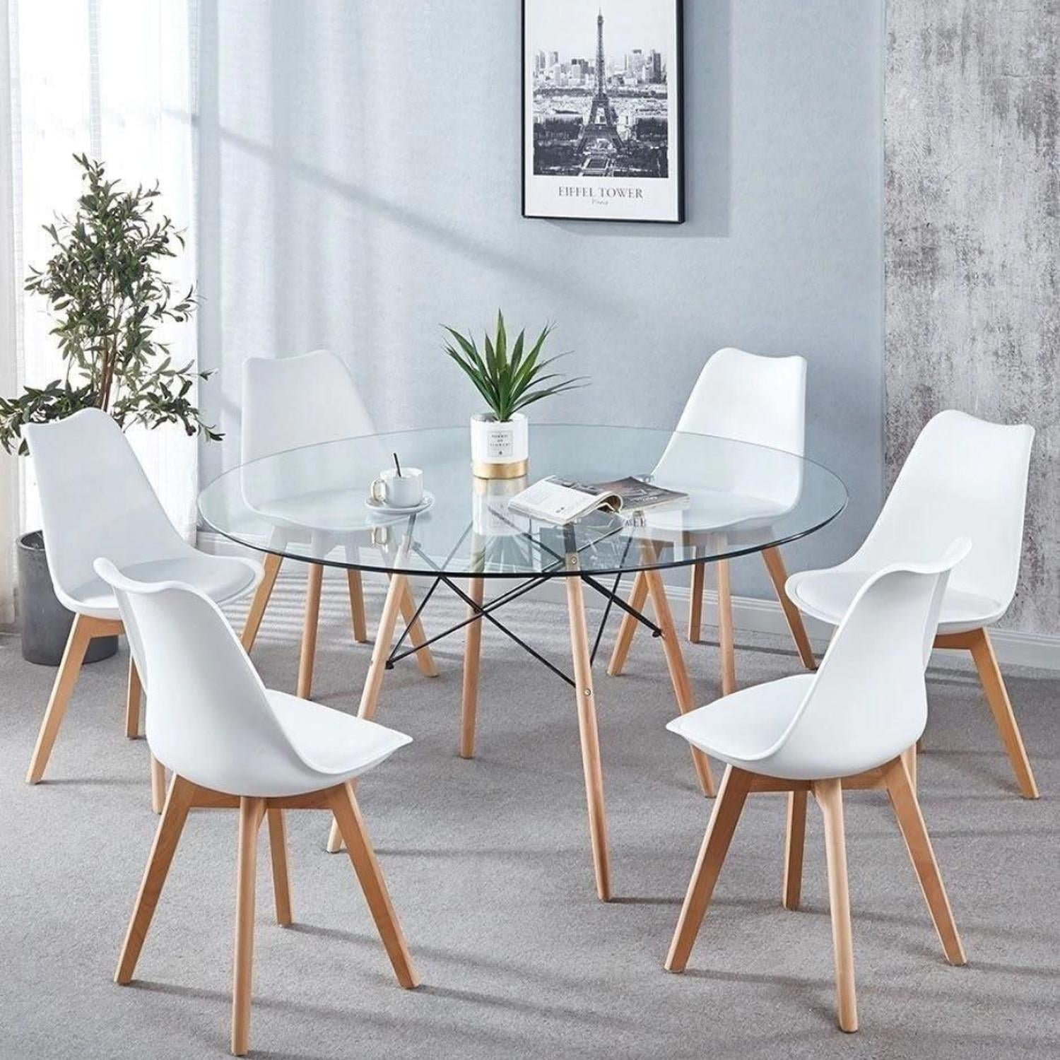 Pandalino - Comedor Mesa Redonda Elida 120cm + 6 Sillas Tulip Blanca Blanco