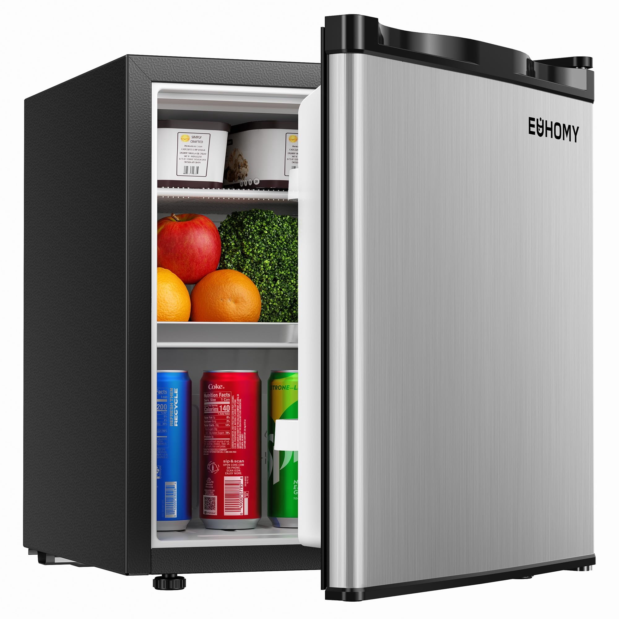 Minirefrigerador Euhomy De 1.7 Pies Cúbicos Reversible De Una Sola Puerta, Plateado