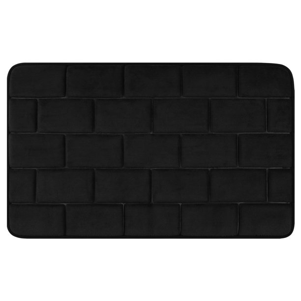 Alfombra de Baño de Espuma de Memoria REGALWOVEN, Alfombra de Baño Suave y Absorbente Antideslizante de Secado Rápido para Baño Negro 16" x 24"