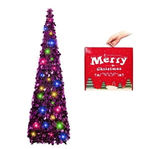 Árbol De Navidad Macting De 5 Pies Con Luces Desplegables, Oropel Morado