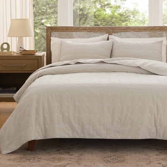 Juego de colcha Bedsure Queen Size, 100% algodón, color beige