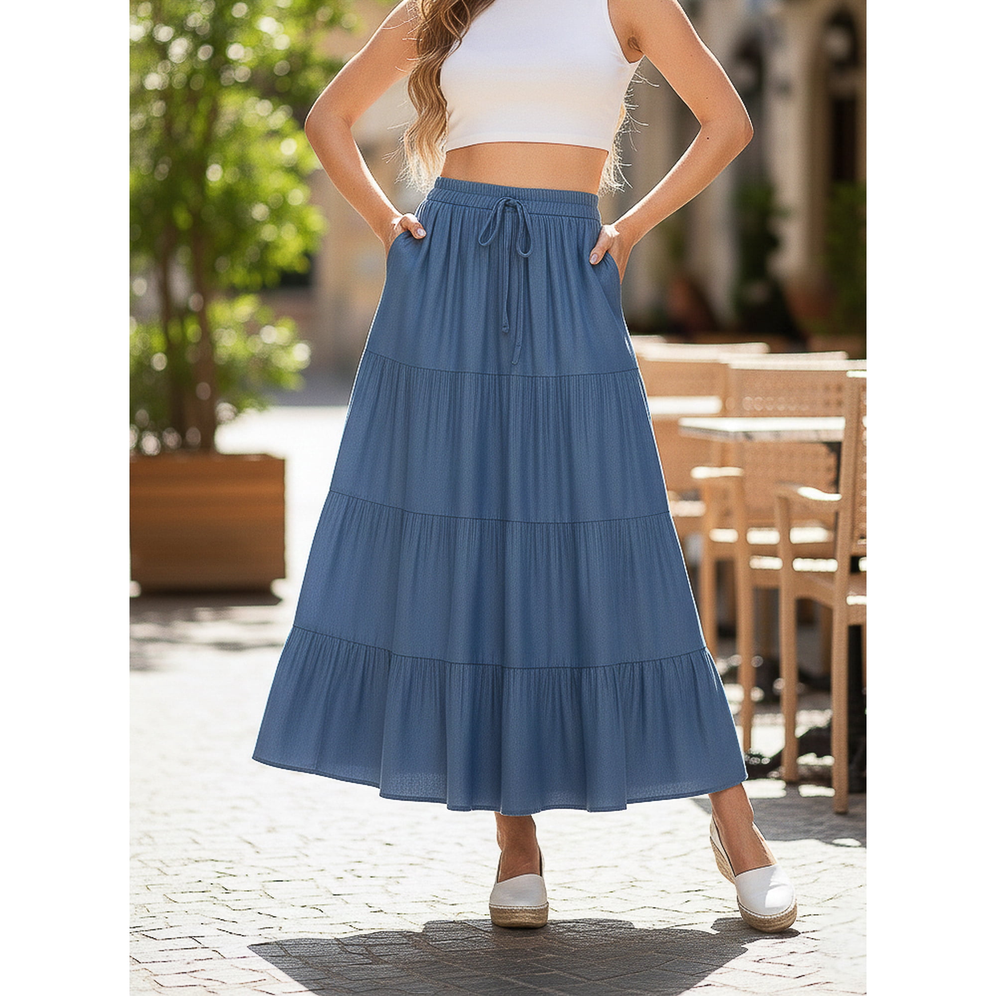 Flix Spa - Falda Larga Mezclilla Mujer Plisada Calidad Premium