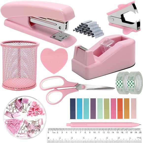 Set Organizador de Escritorio Pseutio de 13 Piezas Rosa con 1000 Grapas